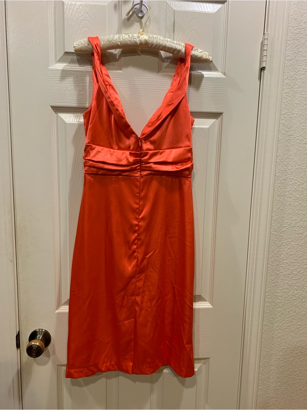 Windsor Vibrant Orange Satin Midi Dress with V-Neck